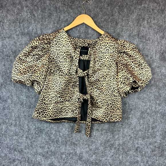 English Factory Animal Print Puff Sleeve Blouse Size Large - Picture 4 of 12